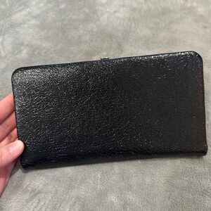 Black‎ Patent Faux Leather Clutch Wallet Kiss Lock Card Holder Organizer